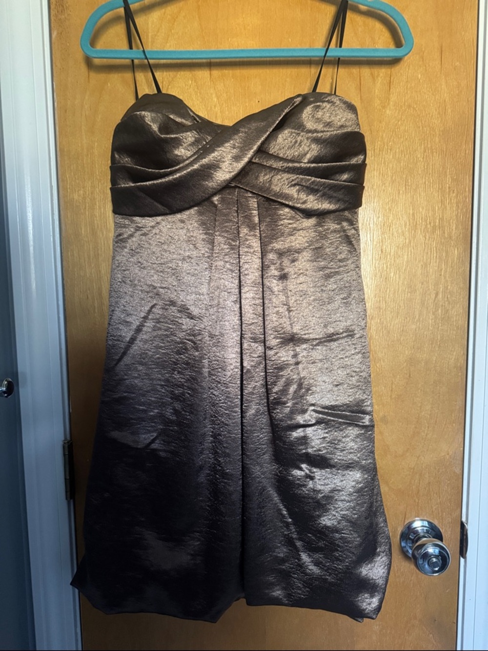 Party Dress in Metallic Brown by Xscape by Joanna Chen.